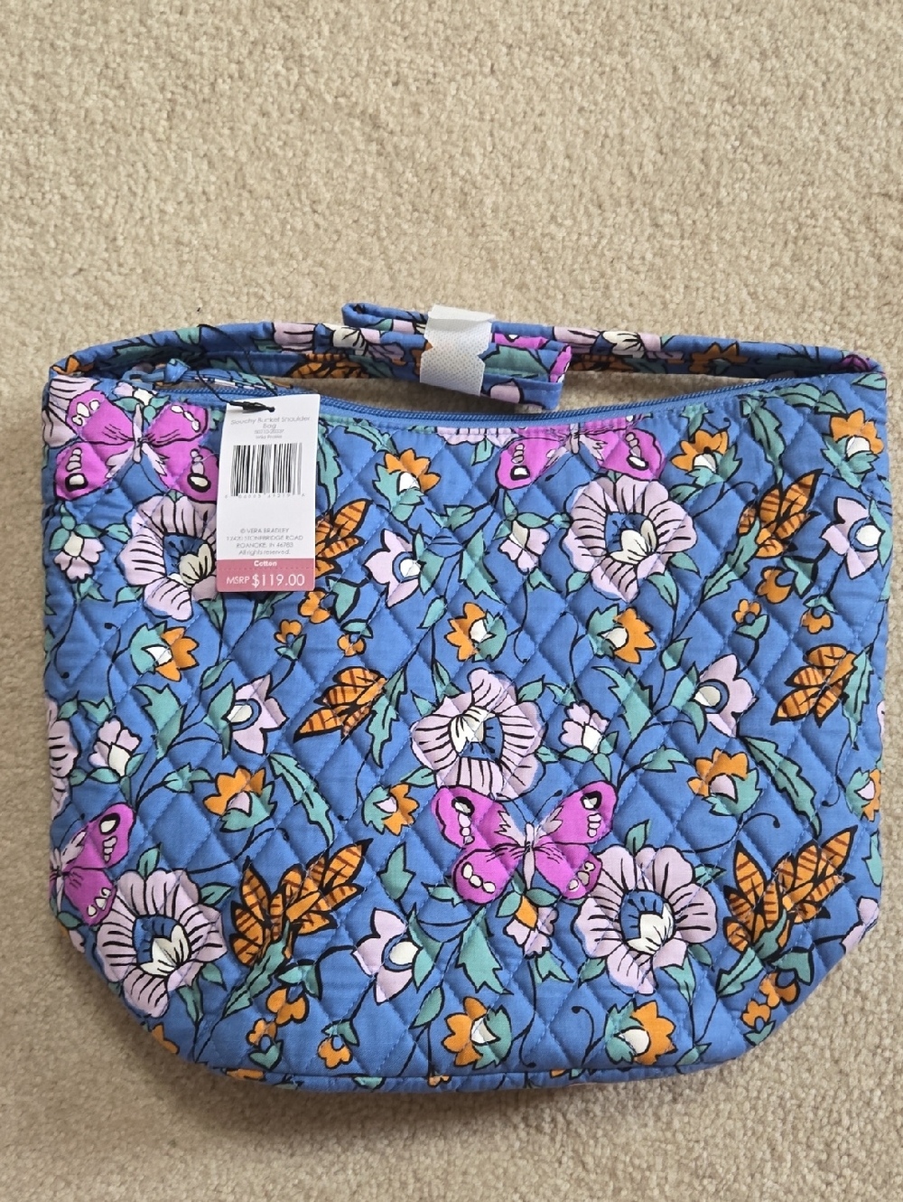NWT Vera Bradley Blue Quilted Floral & Butterfly Tote